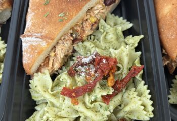 Spicy Chicken Sandwich w/ Pesto Pasta Salad