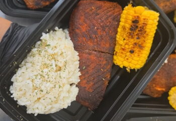 Cajun Style Salmon w/ Garlic Butter Rice, Corn on the Cobb